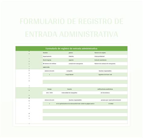 Plantillas Formulario De Registro De Entrada Administrativa Para Hojas