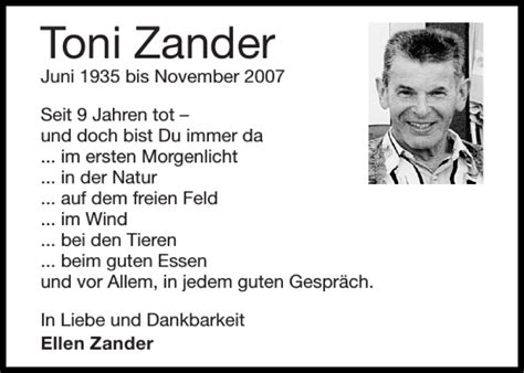 Traueranzeigen Von Toni Zander Aachen Gedenkt