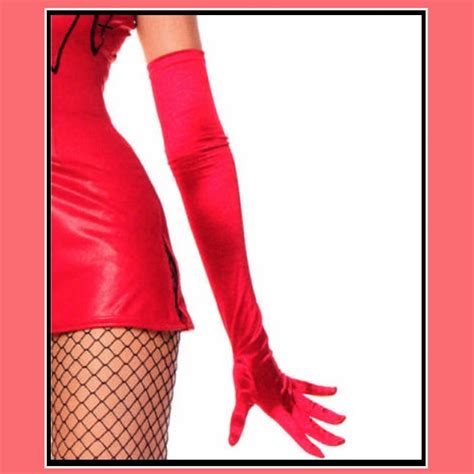 Long Red Satin Opera Full Finger Gloves Accessories