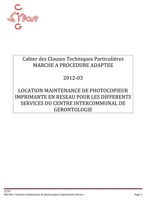 Pdf Cahier Des Clauses Techniques Particuli Res Marche R Seau L