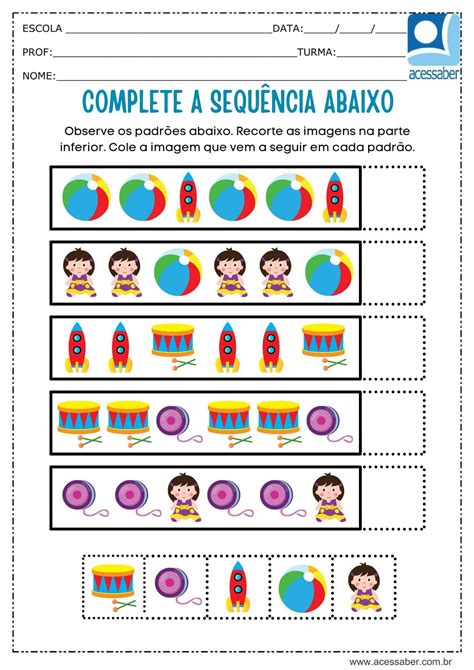 Atividade de matemática Sequência lógica Complete a sequência Ed