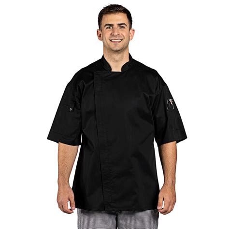 Uncommon Chef Venture Pro Vent Unisex Lightweight Black Short Sleeve Chef Coat With Mesh Back