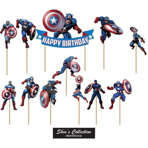 Jual Cake Topper Captain America New Set Isi 12 Pc Shopee Indonesia