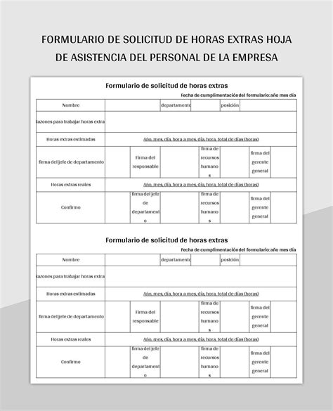 Plantilla De Excel De Formulario De Solicitud De Horas Extraordinarias