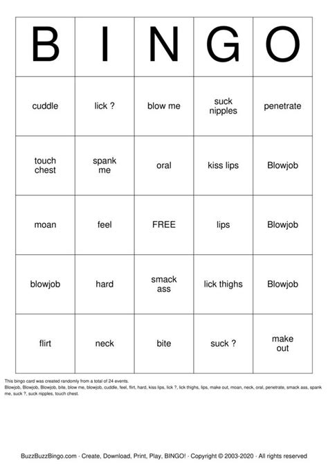 Sex Bingo Cards To Download Print And Customize