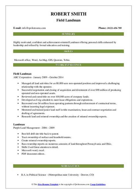 Landman Resume Samples | QwikResume