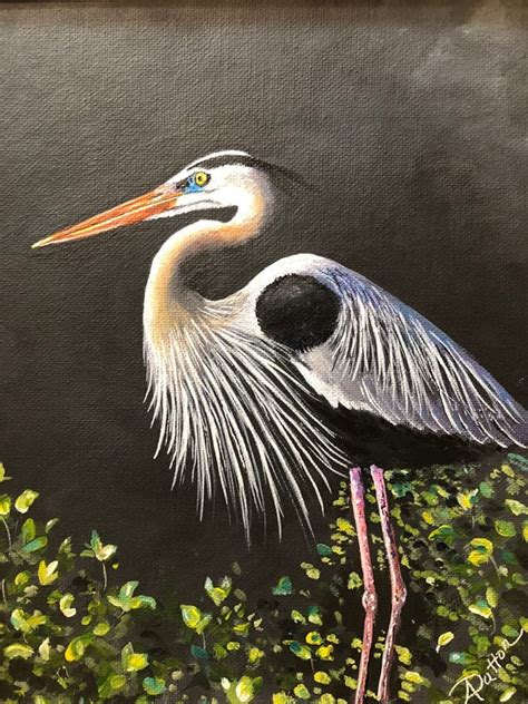 Great Blue Heron Painting Bird Painting Original Framed Art - Etsy