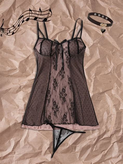 Romwe Grunge Punk Floral Graphic Bow Decor Babydoll Lingerie Dress With Thong Shein Usa