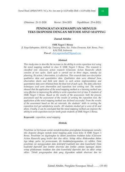 PENINGKATAN KEMAMPUAN MENULIS TEKS EKSPOSISI DENGAN METODE MIND MAPPING