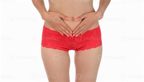 Woman Has Pain In The Genital Area And Ovarian Isolated Stock