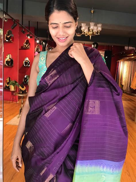 Purple Kanjivaram Silk Saree With Handwoven Gold Zari Weaves Mirra Clothing