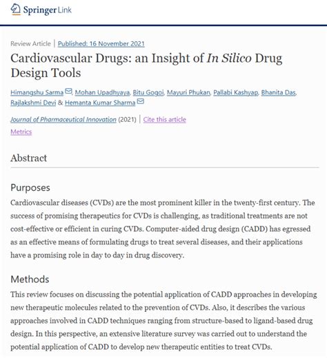 Pdf Cardiovascular Drugs An Insight Of In Silico Drug Design Tools