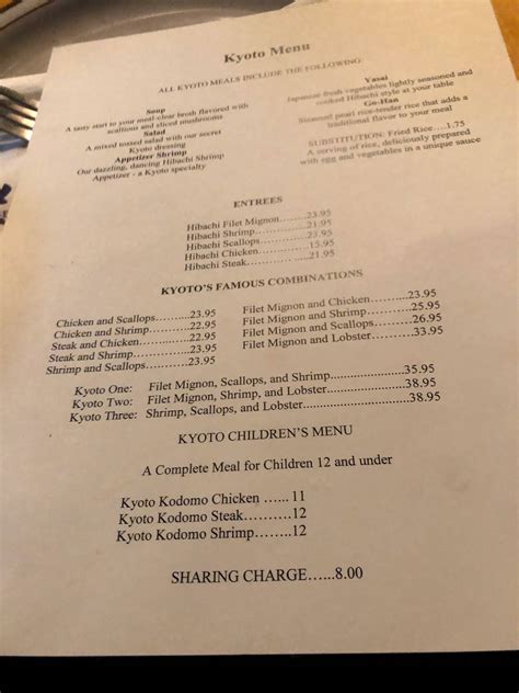 Menu At Kyoto Japanese Steakhouse Harrisonburg