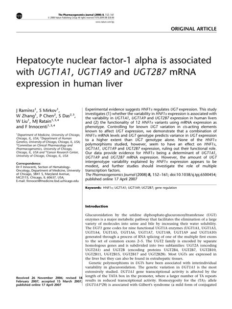 Pdf Hepatocyte Nuclear Factor Alpha Is Associated With Ugt A