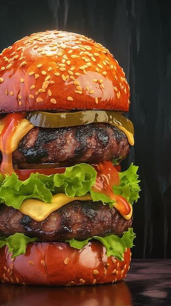 Premium Photo Tasty Handmade Burger Showcased Attractively On Dark