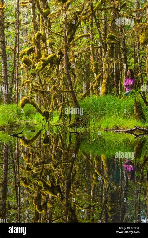 Woman In Mossy Swamp Naikoon Provincial Park Queen Charlotte Islands