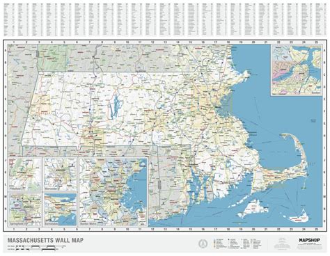 Massachusetts State Wall Map by MapShop - The Map Shop