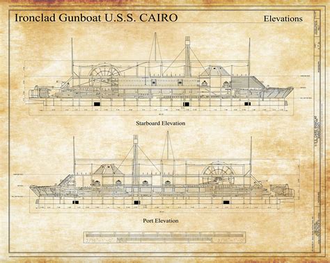 Uss Cairo Ironclad Gunboat Blueprint Ship Blueprint Ship Drawing Boat