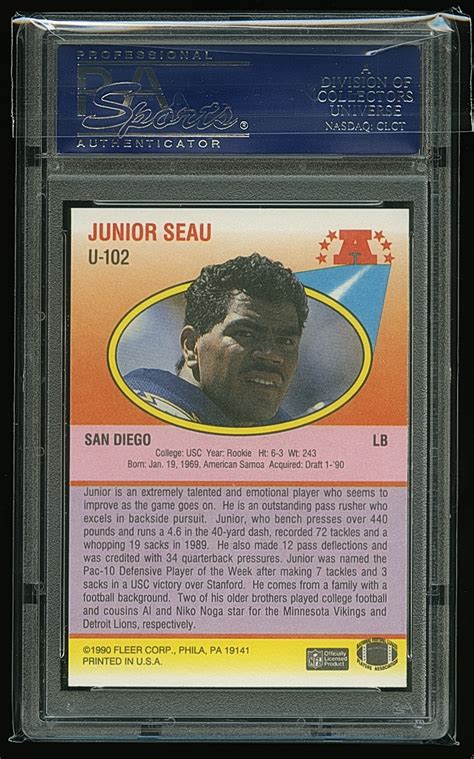 Fleer Update Junior Seau U Rookie Football Card Graded Psa