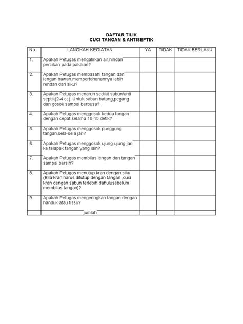 Daftar Tilik Cuci Tangan And Antiseptik 2018 Pdf