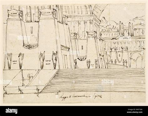 Drawing Stage Design Group Of Oriental Buildings Early 19th Century