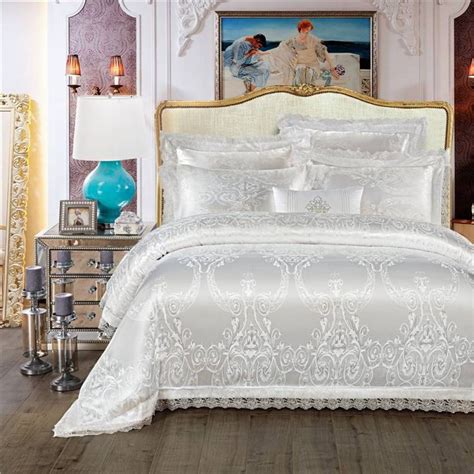 Ivory Wedding Bedding Set Jacquard Satin Silk Duvet Cover Bedding