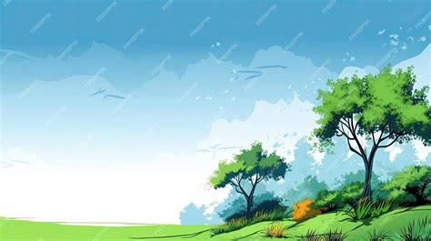 Premium Photo | A cartoon drawing of a hill with trees and a blue sky