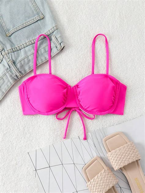 SHEIN Swim Basics Women S Solid Color Bikini Top With Thin Shoulder Straps For Summer Beach