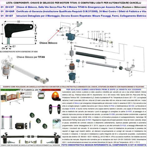 Chiave Di Emergenza Sblocco Per Motori Cancello Battente Serie Titan