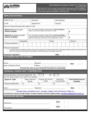 Fillable Online Consultancy Surplus Claim For Payment Fax Email Print