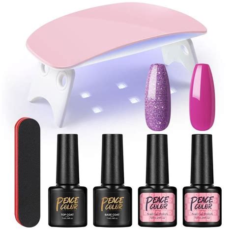 Manucure Coffret Peacecolor Kit Vernis Semi Permanent Violet Rose Base