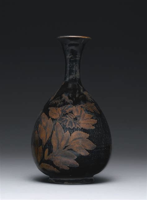 A Black Glazed Russet Splashed Vase Yuhuchunping Northern Song Jin