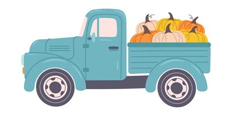 Blue Truck With Pumpkins Illustration 47457654 Vector Art At Vecteezy