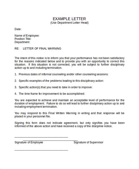 Final Warning Letter Sample