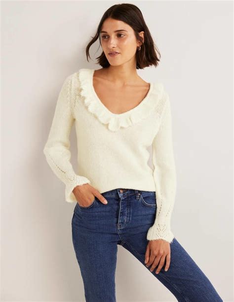 Fluffy Frill Jumper Ivory Boden Uk