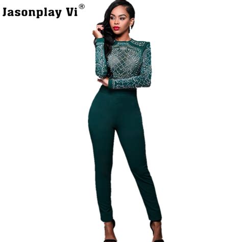 Jasonplay Vi And Sexy Patchwork Rhinestone Bodysuit 2017 New Arrival Long