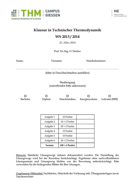 Klausur Wintersemester Fragen Klausur In Technischer