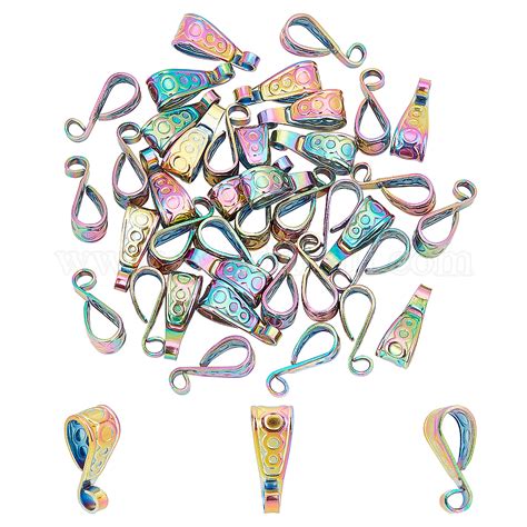 Wholesale UNICRAFTALE 40pcs Rainbow Stainless Steel Snap On Bail