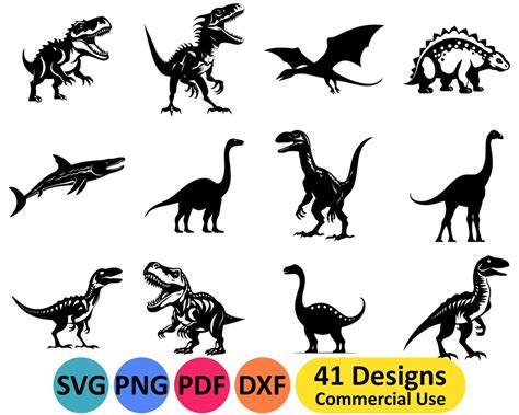 Paquete Svg De Dinosaurios 41 Diseños Archivos Cortados En Formatos Svg Pdf Png Y Dxf Incluye