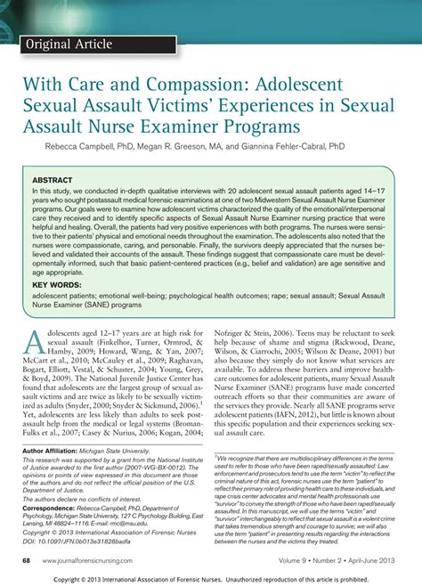 Pdf With Care And Compassion Adolescent Sexual Assault Victims Experiences In Sexual Assault