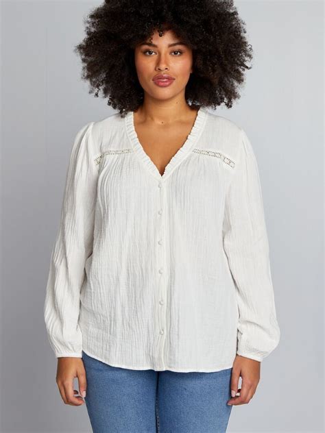 Blouse en gaze de coton à col volanté blanc Kiabi 22 00