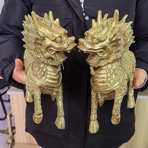 Pair Wealth QILIN Statue Feng Shui Decor Kirin Pi Xiu Copper Kylin