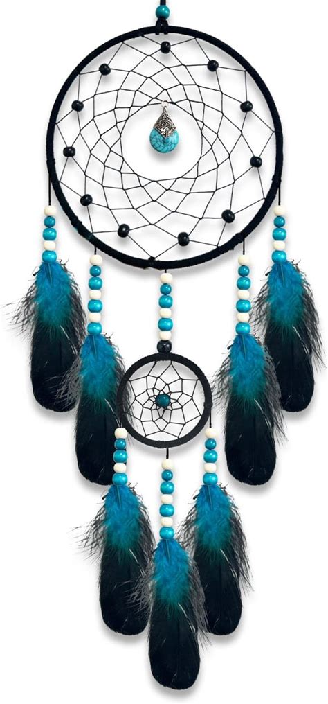 Dream Catcher Dreamcatcher Black Suede With Turquoise Stone Handmade Large Size