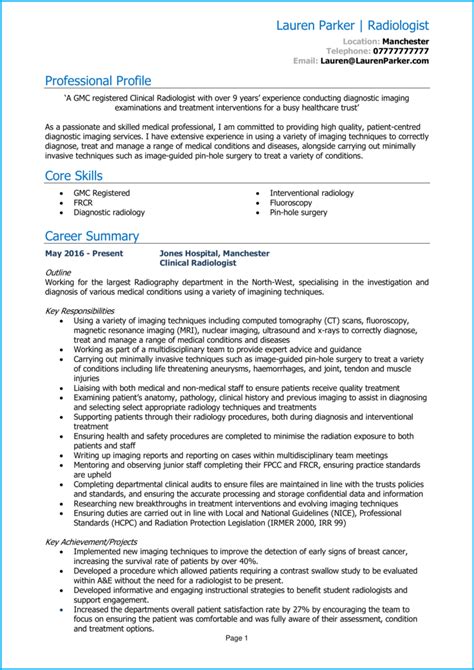 Radiologist Cv Example Guide Get Hired