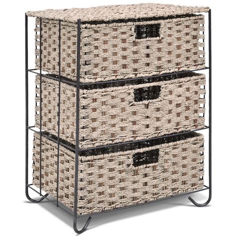 3 Rattan Wicker Baskets Tower Rack Organizer Shelf Drawer Storage