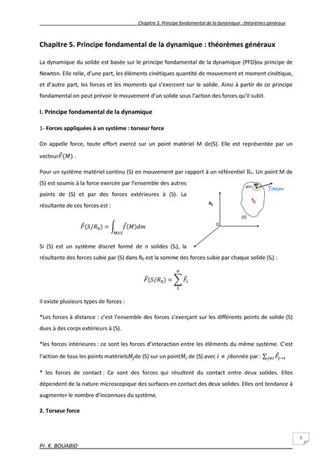 Cours Ms Chapitre Dynamique Chapitre Principe Fondamental De