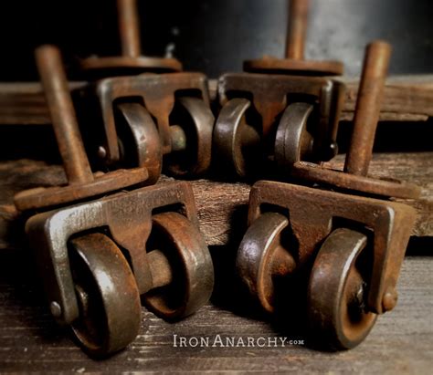 Antique Double Wheel Furniture Caster Set Vintage Old Metal Cabinet