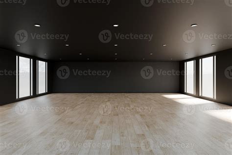 Empty Room With Black Wall Background Wooden Floor Living Room 3D