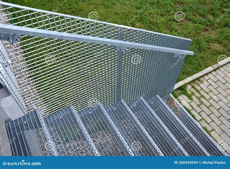 Stairs To a Residential Building Made of Stainless Steel Grid ...