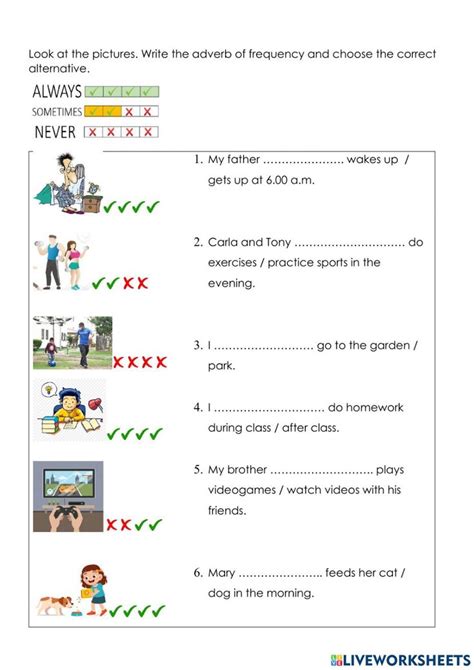 Always Sometimes Never Online Activity Worksheets Adverbs English